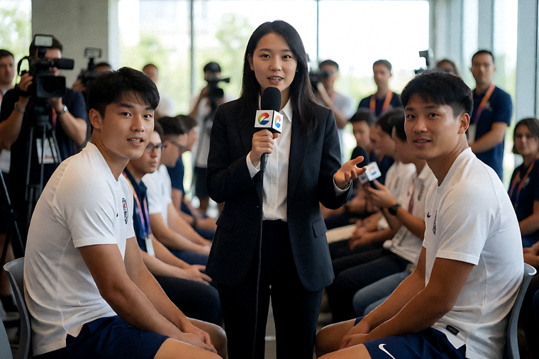 体育新闻发布现场记者正在进行采访拍摄